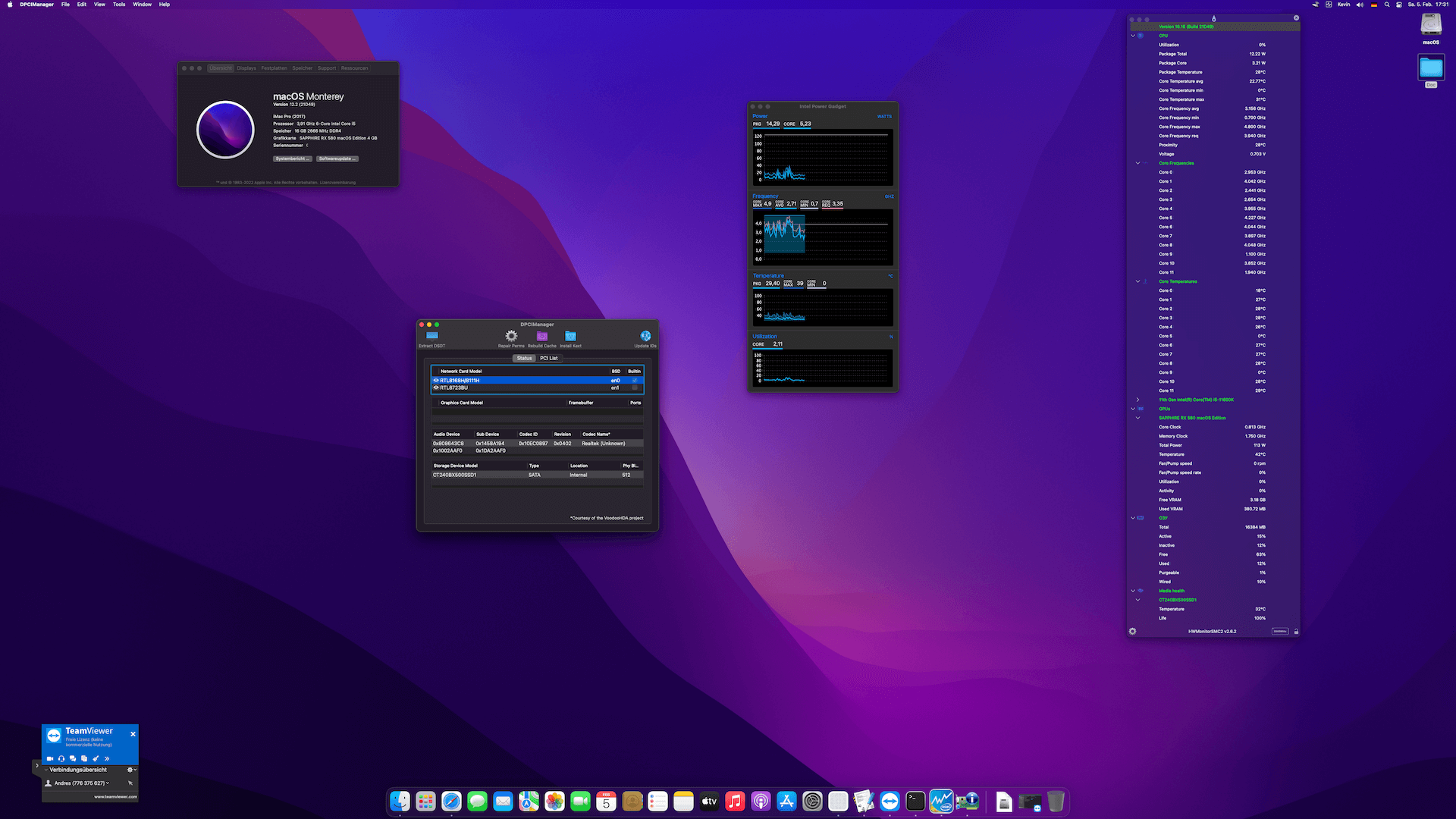 Success Hackintosh macOS Monterey 12.2 Build 21D49 in Gigabyte H510M S2H V2 + Intel Core i5 11600K + Sapphire RX 580